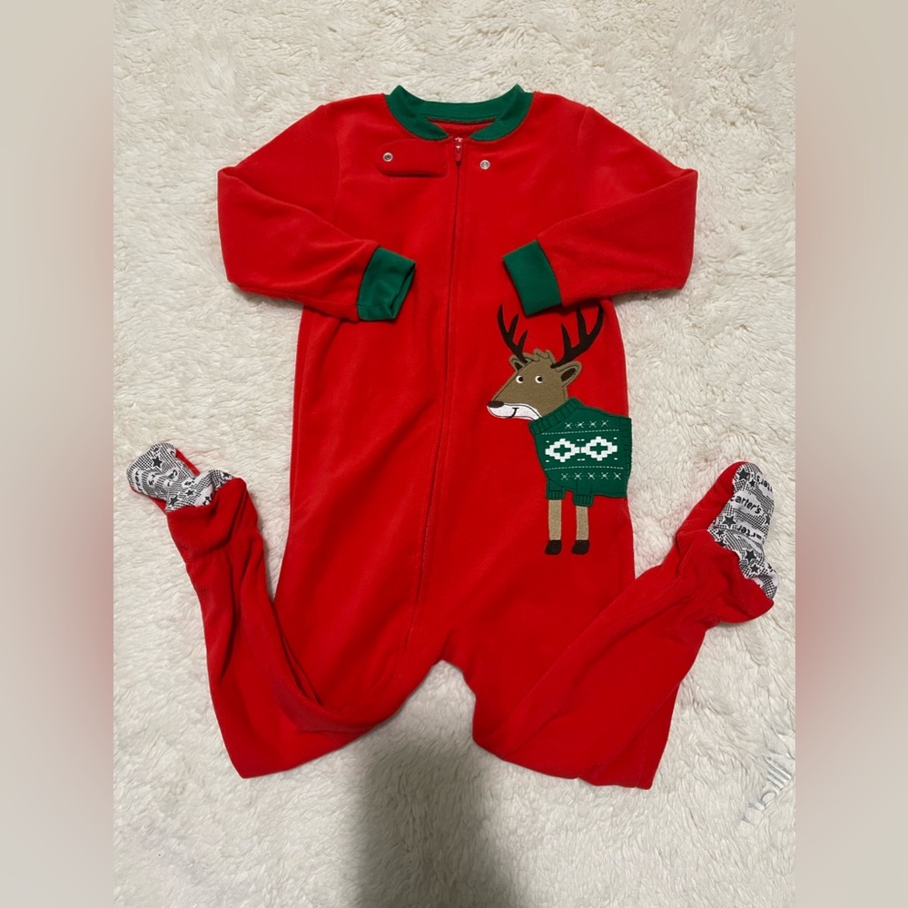 Carter’s toddler Christmas Reindeer Footed Coverall SZ 3T